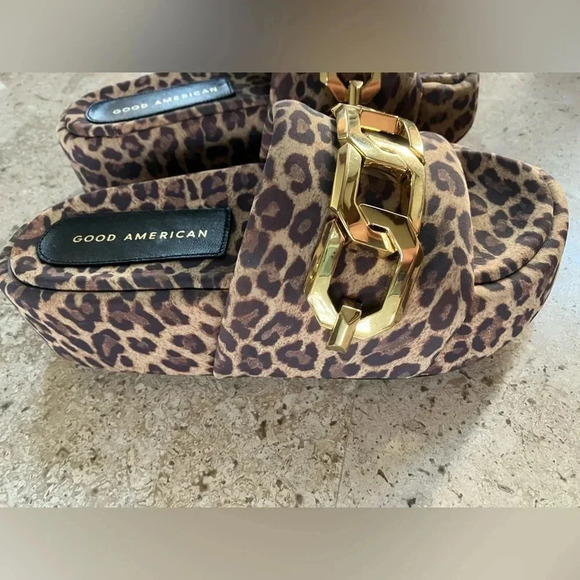 NWOB Good American Zoey Chain Platform Slides Leopard Size 4 - Picture 3 of 6